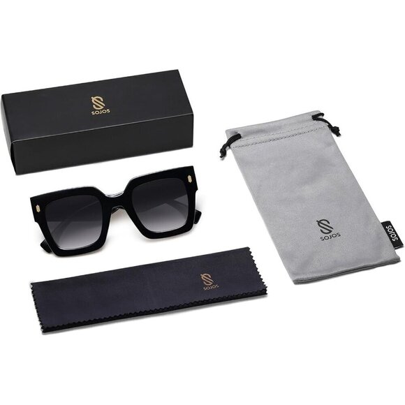 Sojos Square Retro Women Black Vintage Oversized Luxury Large Sunglasses Eyewear main image 6